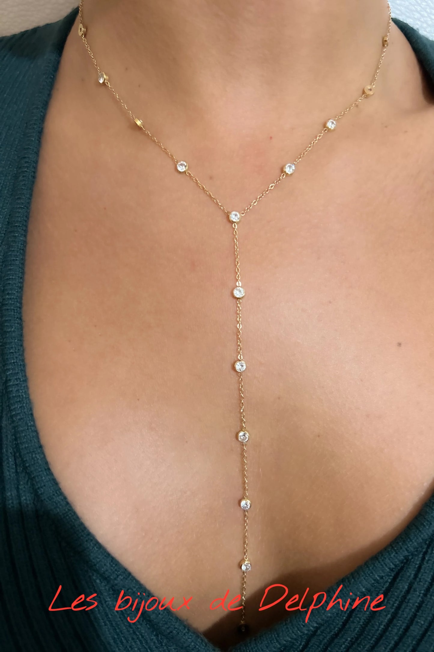 Collier Acier en Y avec strasse