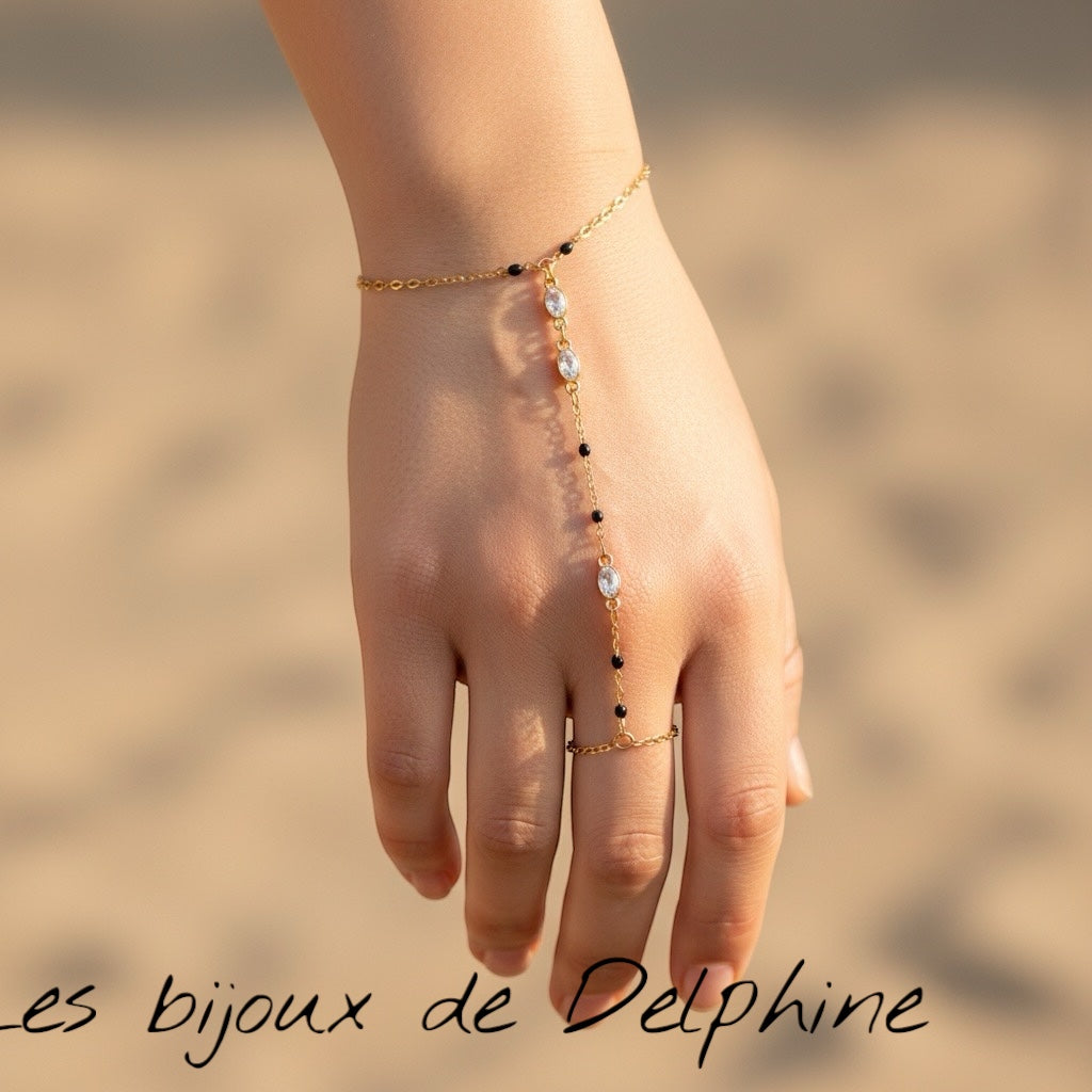 Chaîne de main strass et perles