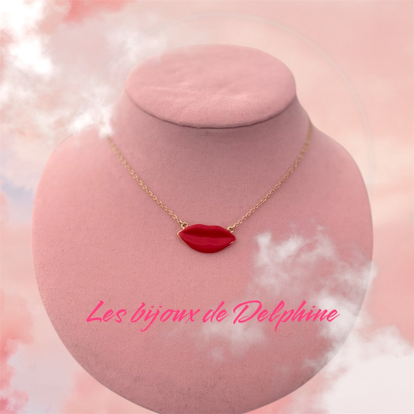 Collier Bouche en strass rouge