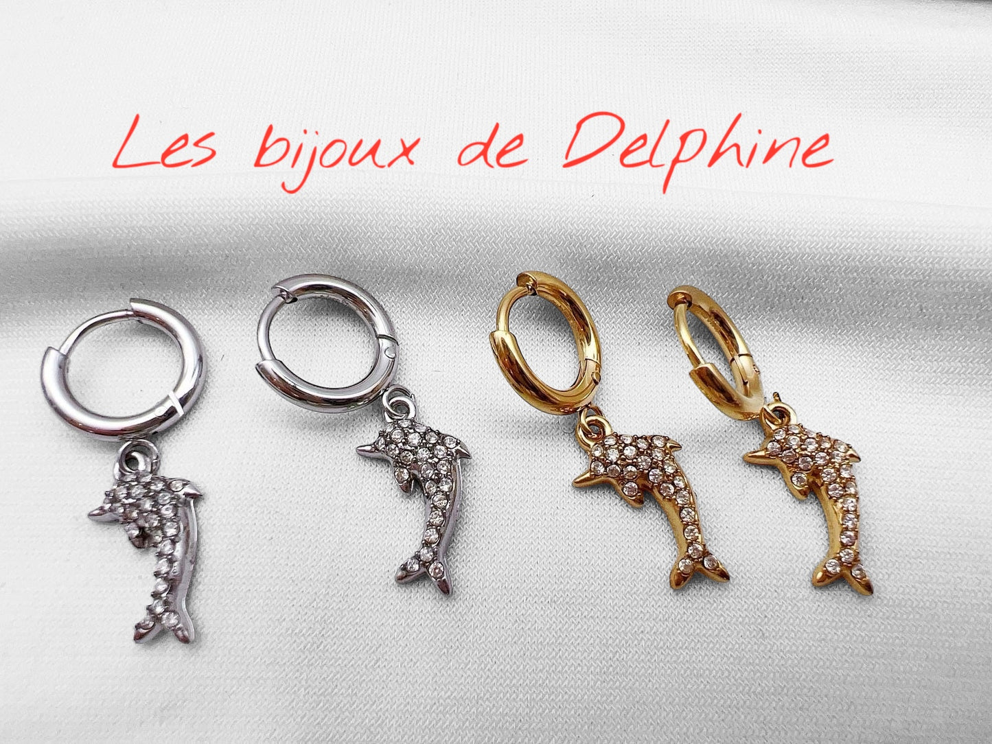 Boucles pendentifs dauphin strassé
