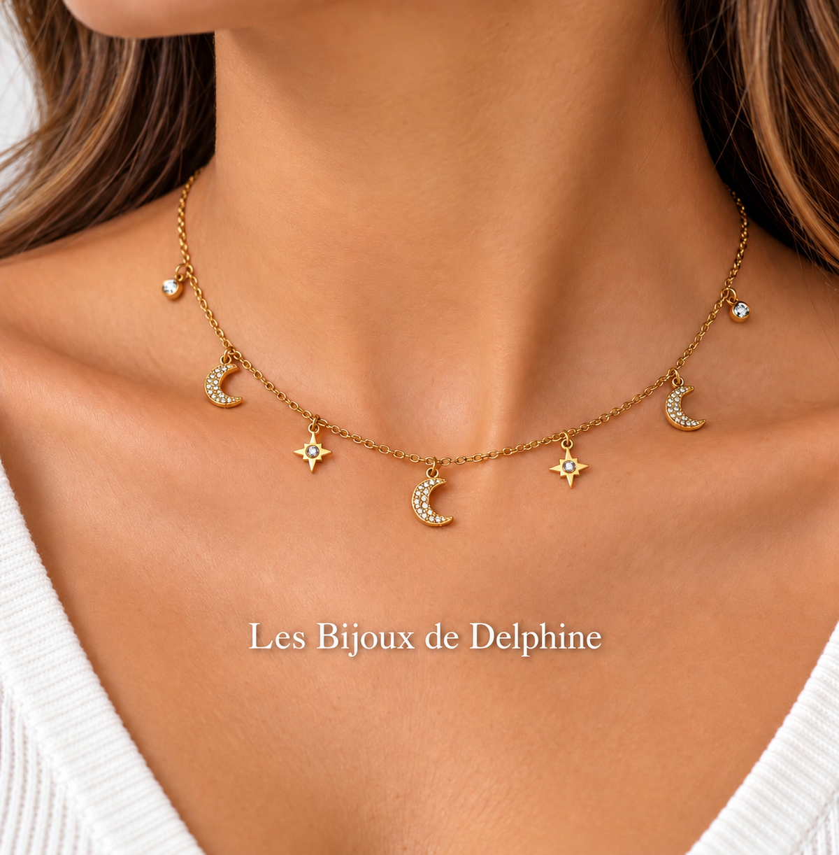 Collier doré lunes et étoiles — Les Bijoux de Delphine