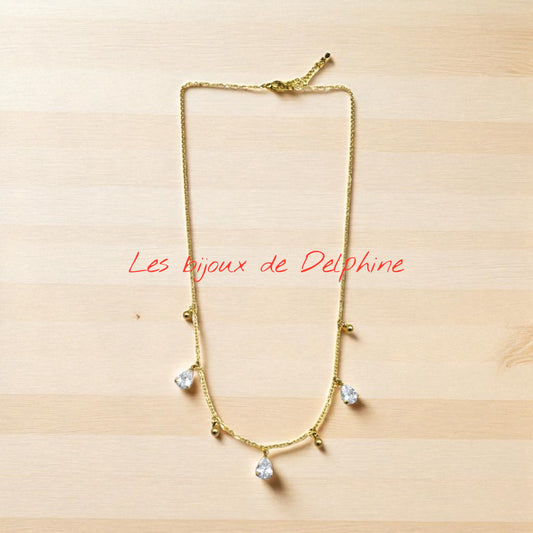 Collier acier pendentif « Diamants « 