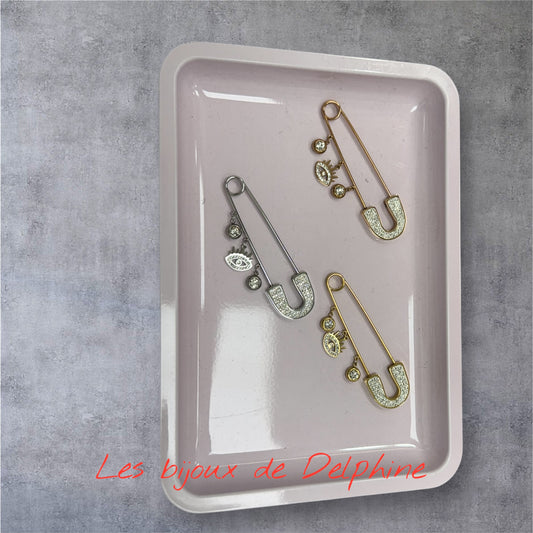 Broche épingle à nourrice avec pendentif œil