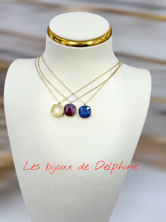 Collier acier pierre de couleur
