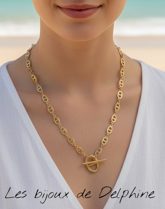 Collier acier style grain de café