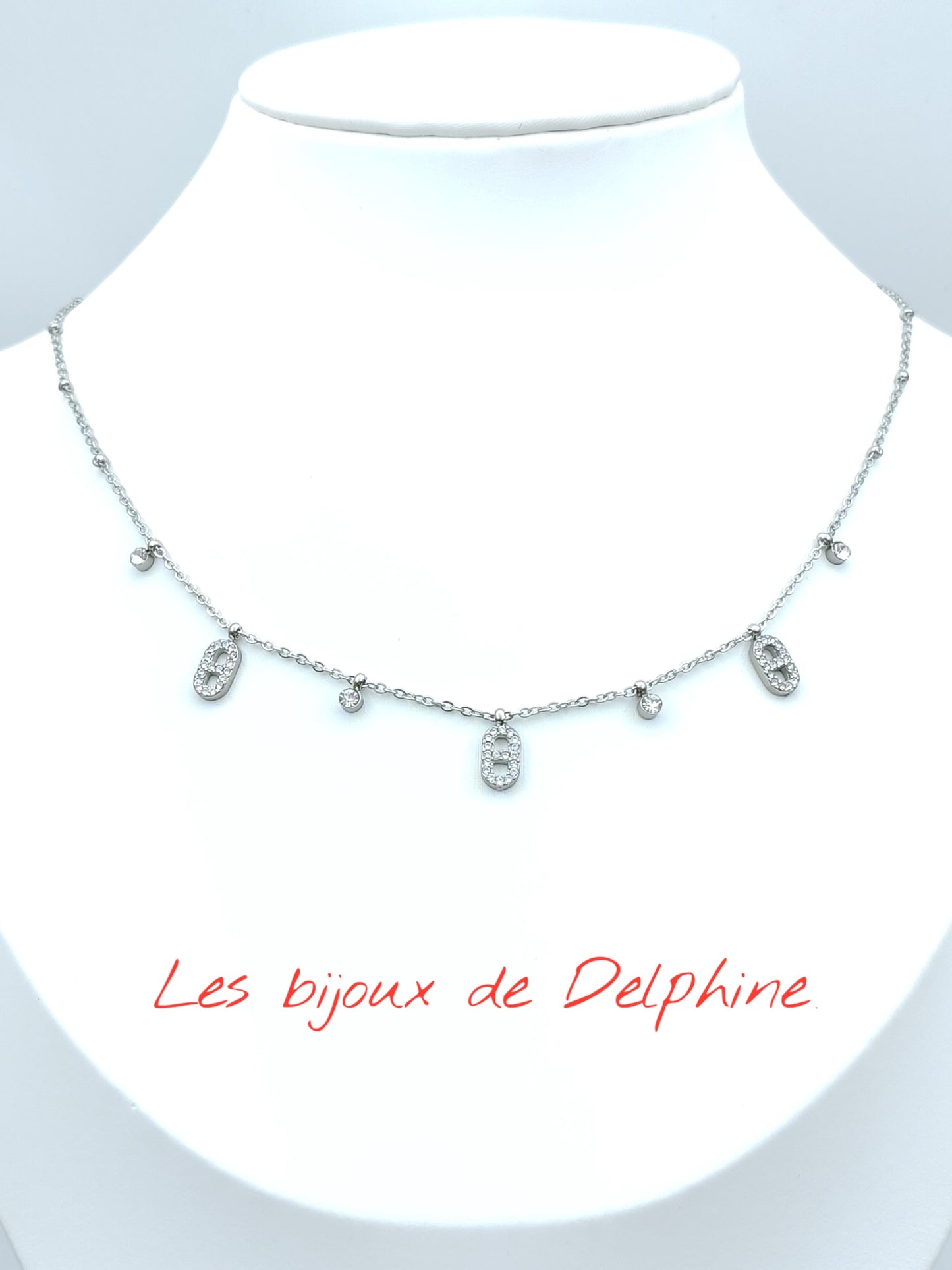 Collier à breloques grains de café serties de strass en acier inoxydable