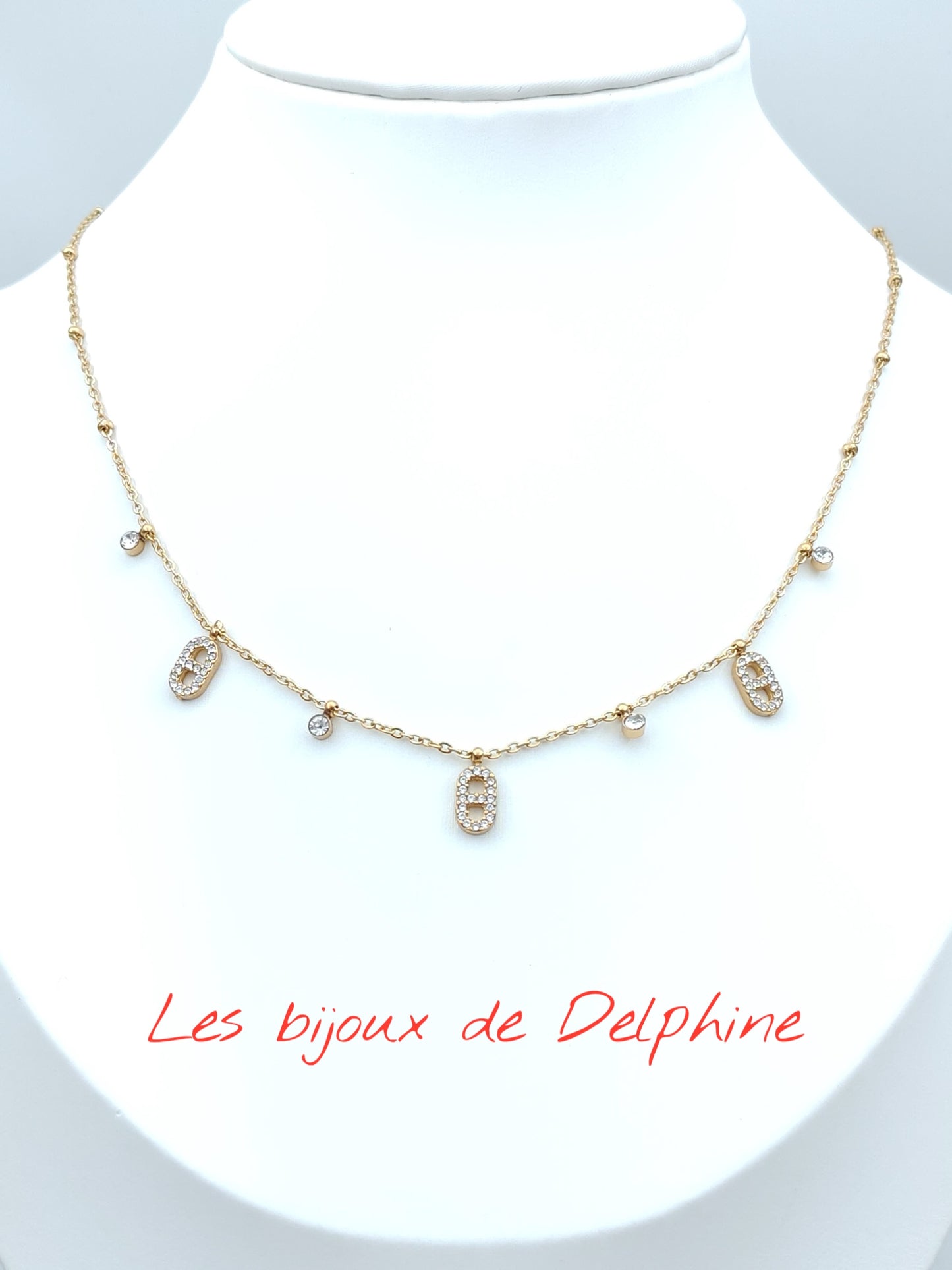 Collier à breloques grains de café serties de strass en acier inoxydable