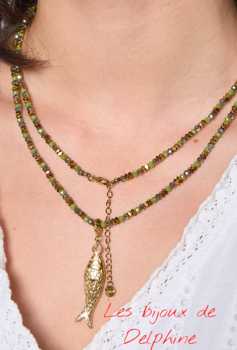 Sautoir acier /perles poisson