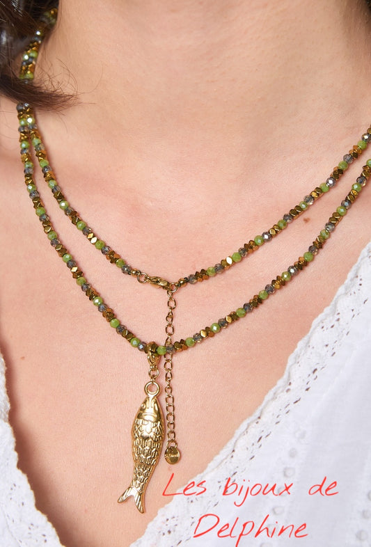 Sautoir acier /perles poisson