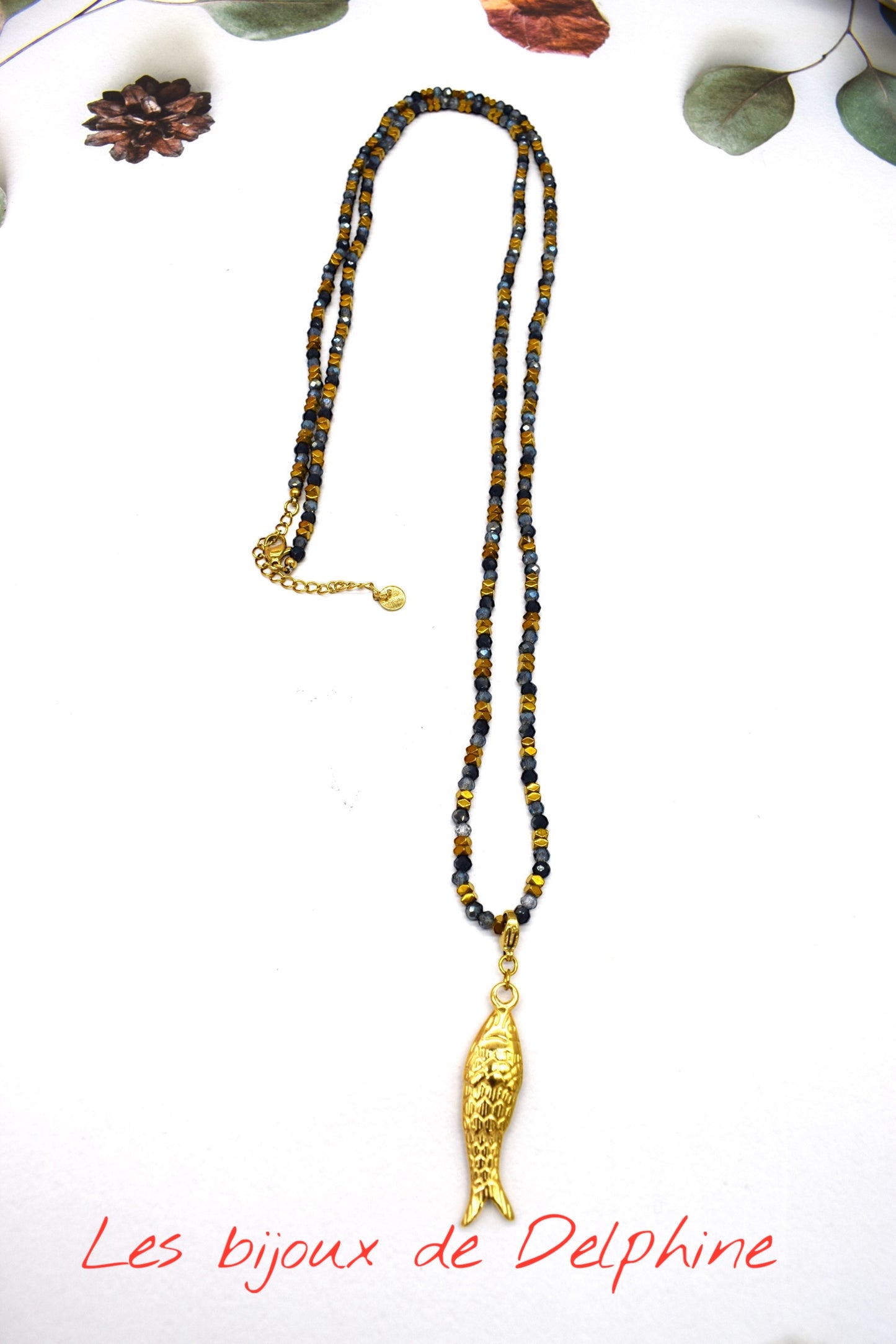 Sautoir acier /perles poisson