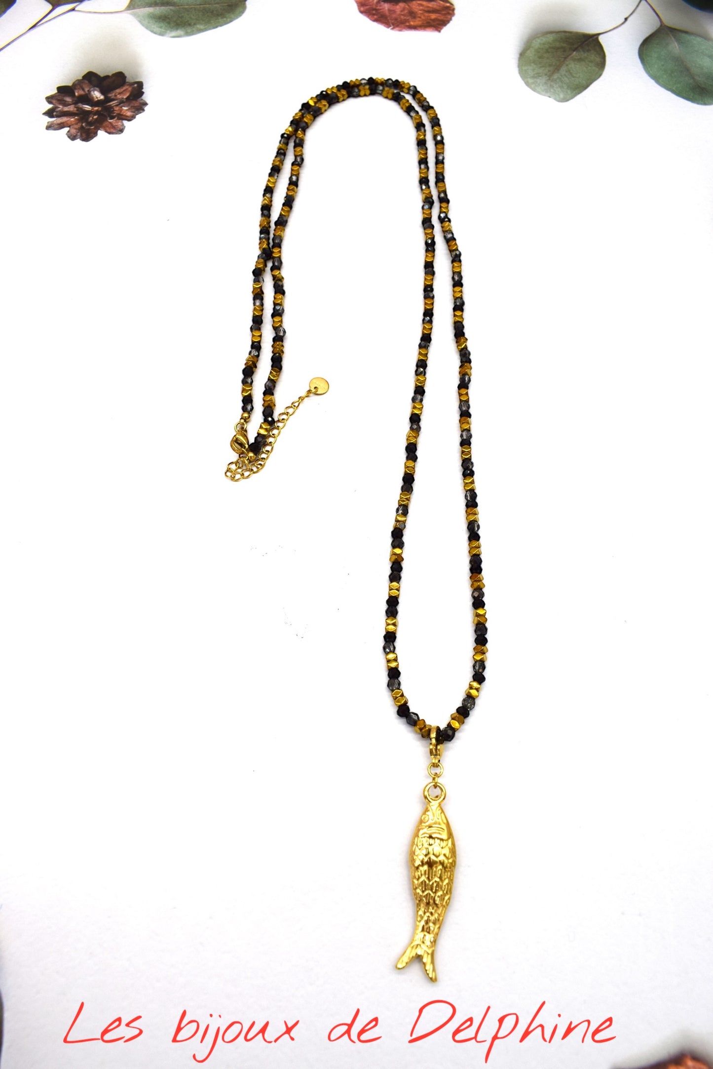 Sautoir acier /perles poisson