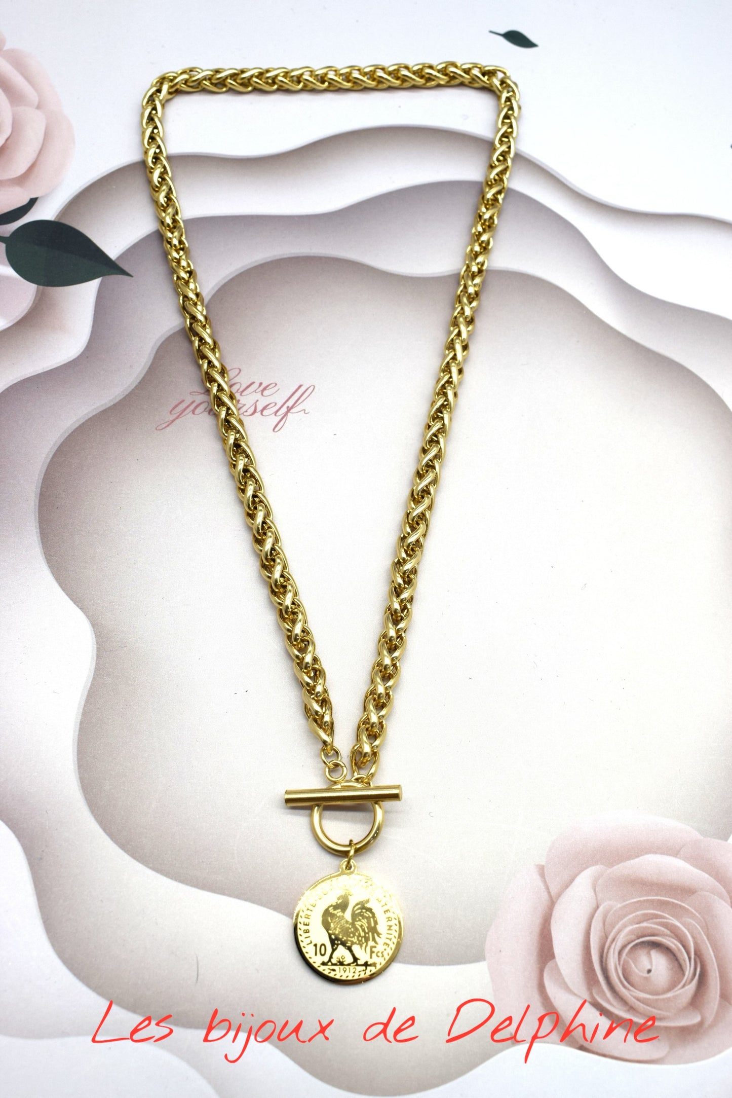 Collier acier pendentif pièces