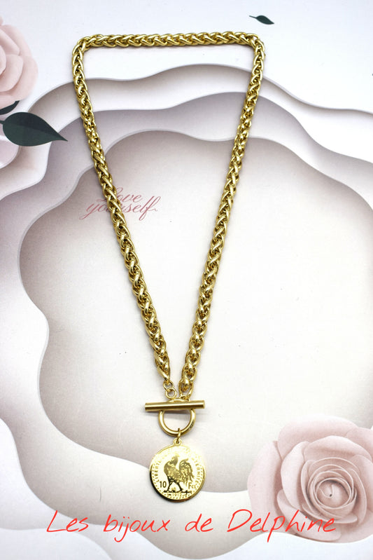 Collier acier pendentif pièces