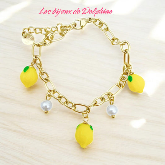 Gourmette grosse mailles pendantif citrons