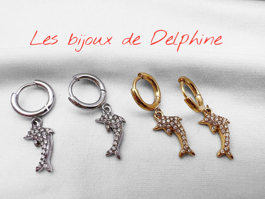 Boucles pendentifs dauphin strassé