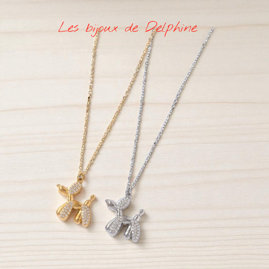 Collier pendentif chien strasse
