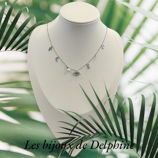 Collier charme oeil et multi pendentif