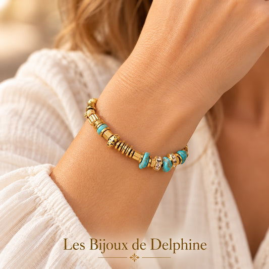Bracelet turquoise doré porté