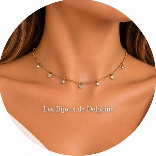 Collier doré cœurs et strass — Les Bijoux de Delphine