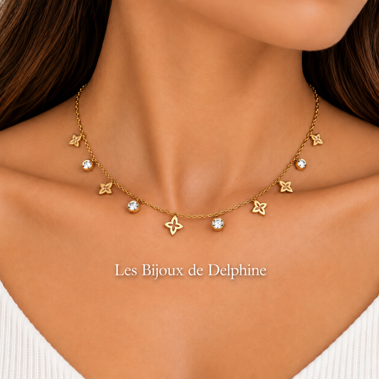 Collier doré fleurs ajourées et strass — Les Bijoux de Delphine