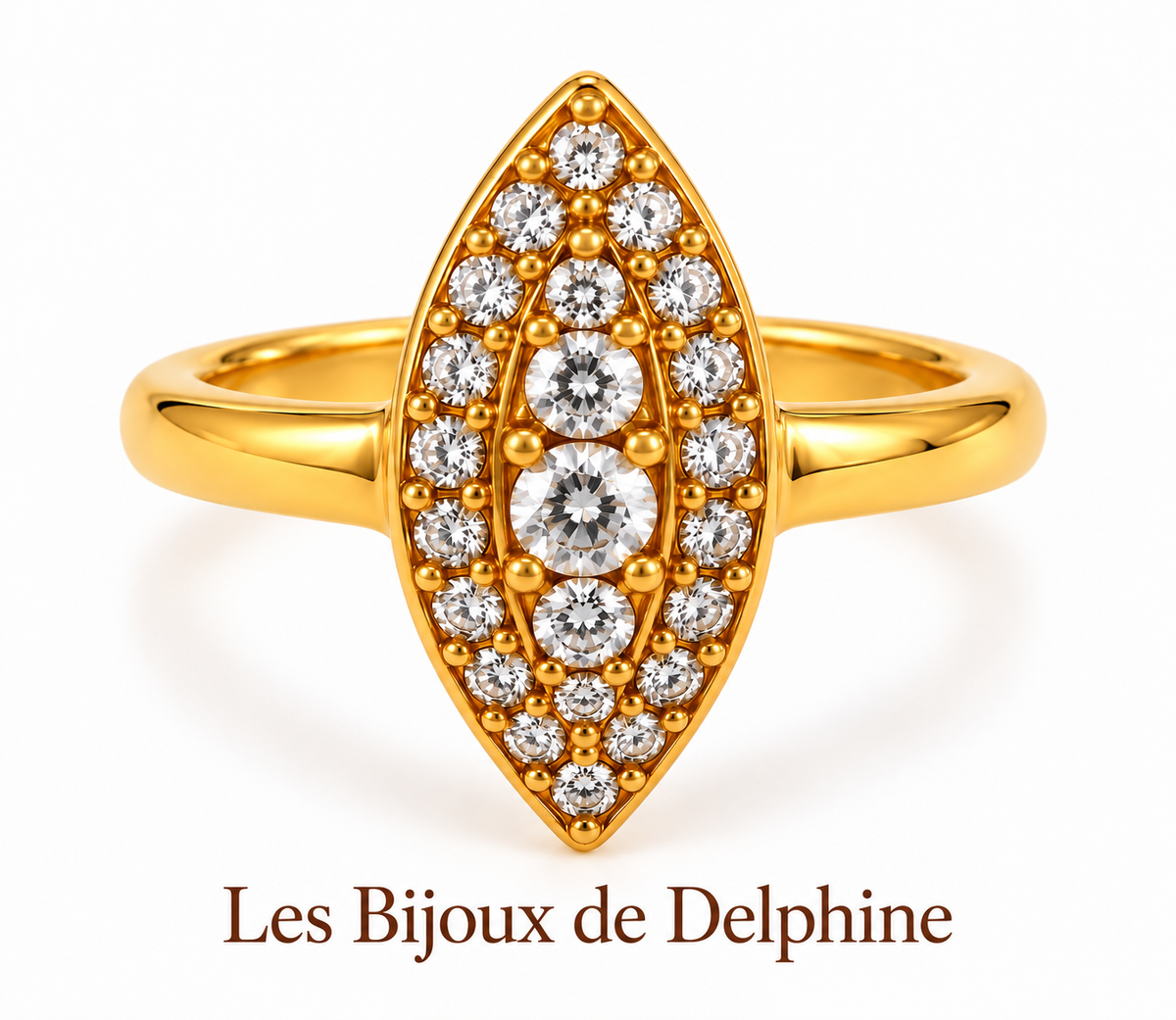 Bague navette pavée dorée – Les Bijoux de Delphine